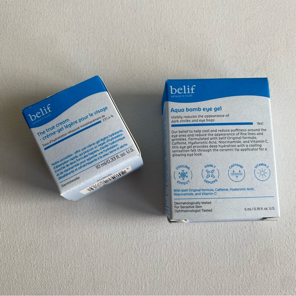 belif True Cream Aqua Bomb (10 ml) and Aqua Bomb Eye Gel (5 ml)